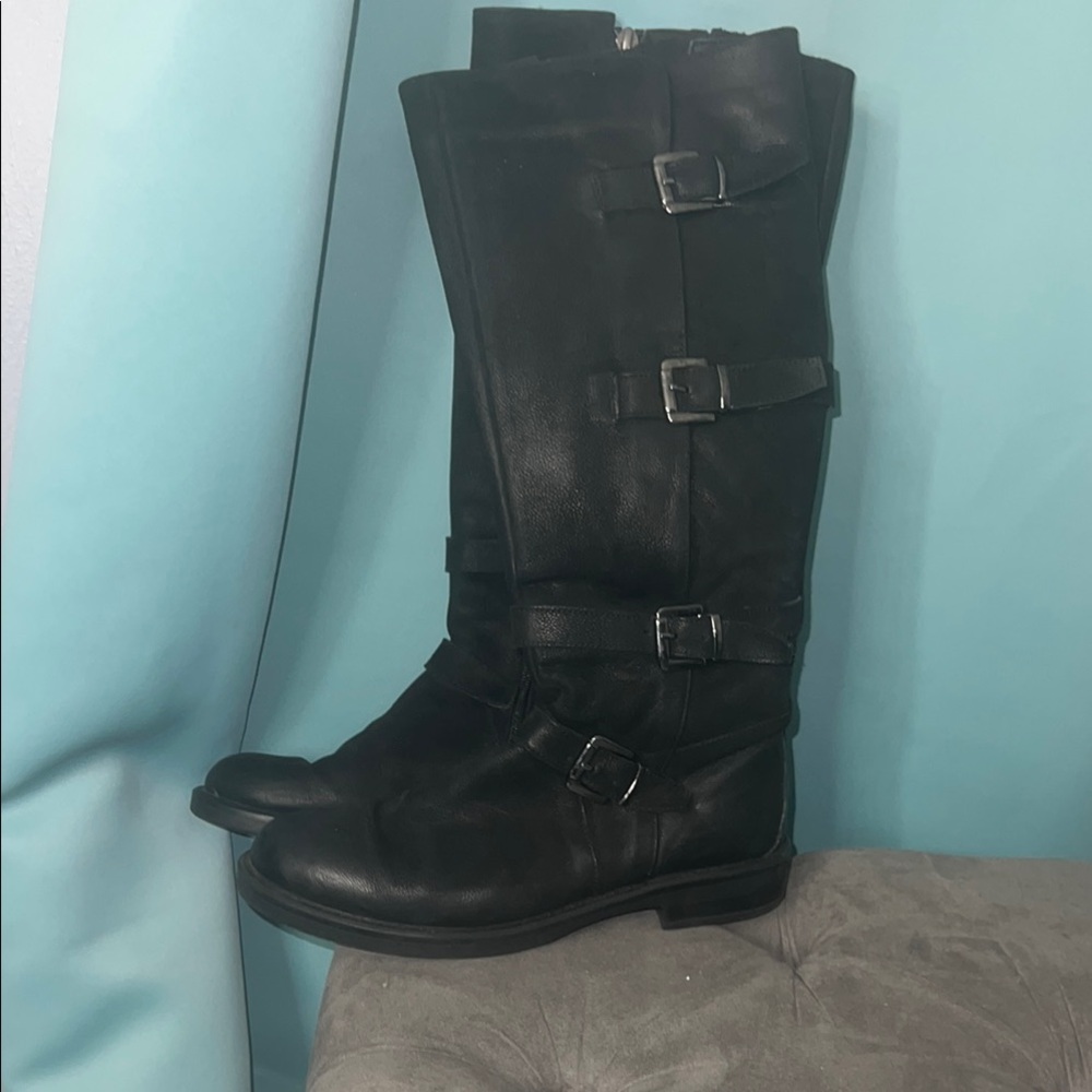 Mizz Mooz Black Leather Buckle Boots